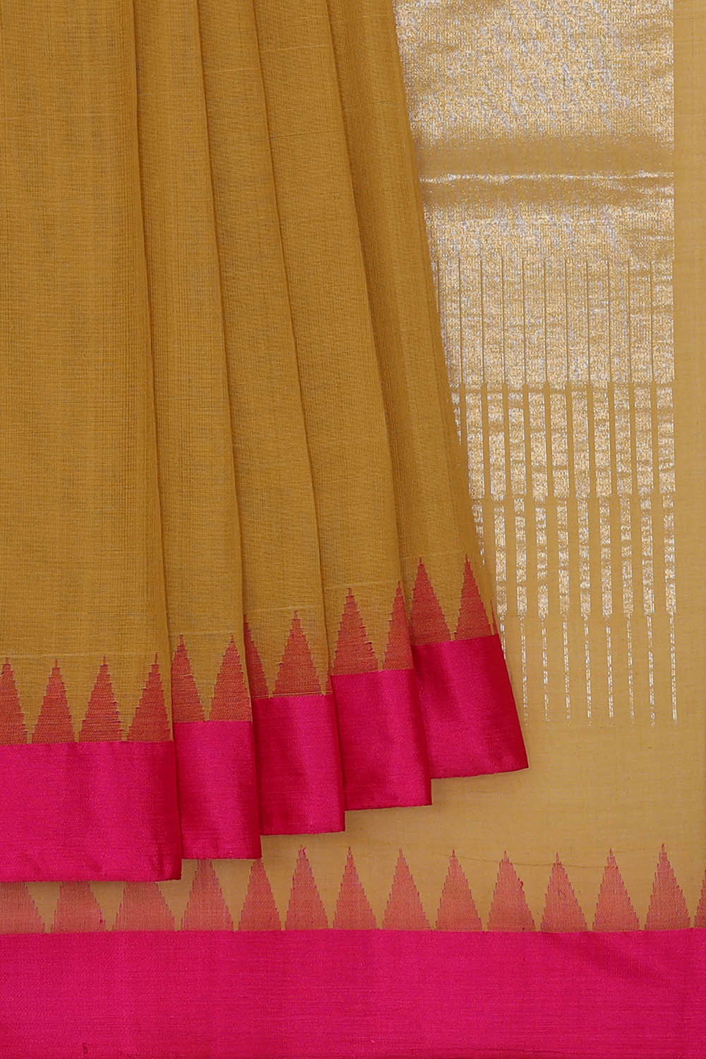 Image of Ponduru Cotton Mustard Yellow Saree